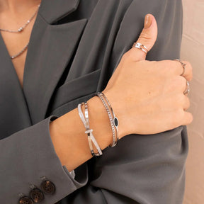 Bracelete Camadas Ônix - Prata